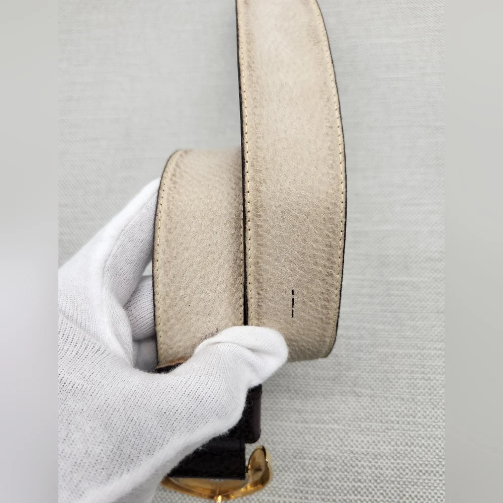 Christian Dior 607 Small Brown Pebbled Leather Belt Gold Color Buckle
